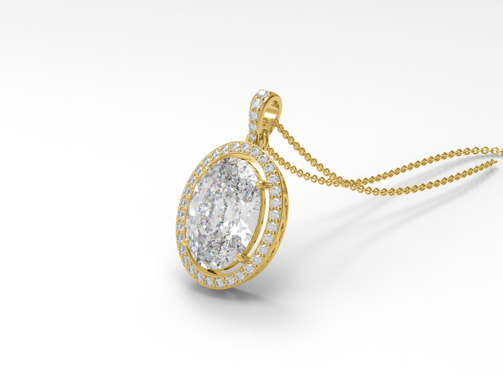 Moissanite Oval Shape Solitaire Halo Necklace - Sterling Silver