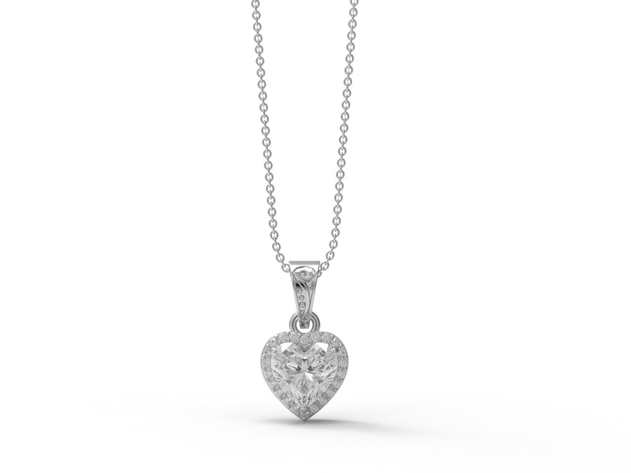 Moissanite Heart Shape Solitaire Halo Necklace
