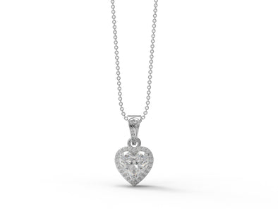 8MM Heart Shape Moissanite 925 Sterling Silver Solitaire Halo Women Necklace