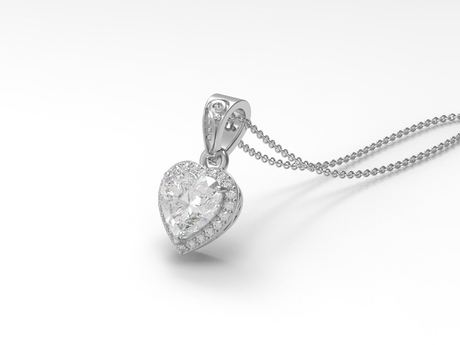 Moissanite Heart Shape Solitaire Halo Necklace