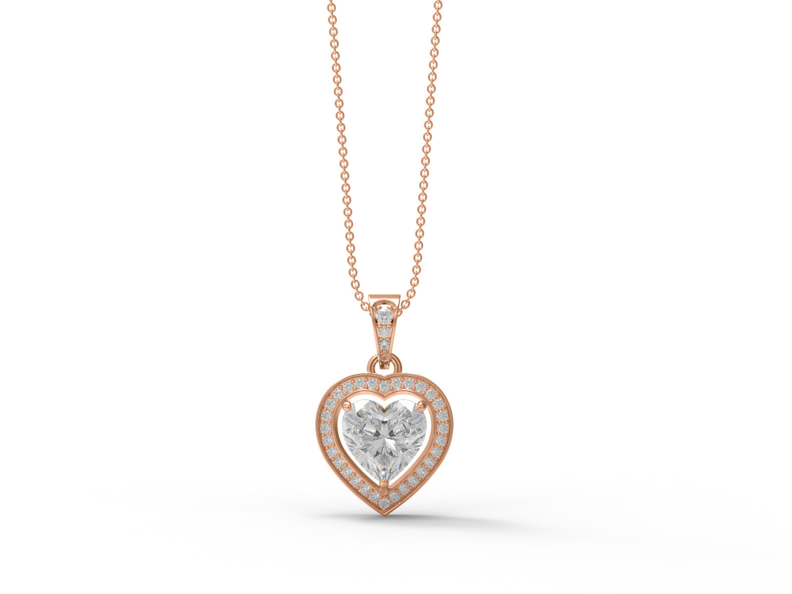 Moissanite Heart Solitaire Halo Necklace - Sterling Silver