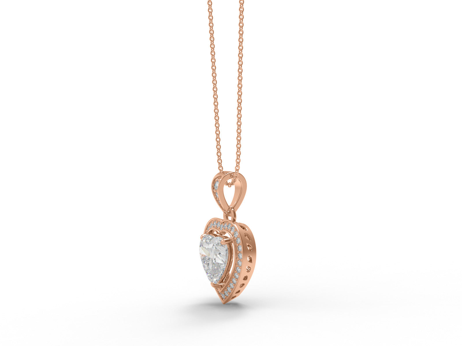 Moissanite Heart Solitaire Halo Necklace - Sterling Silver