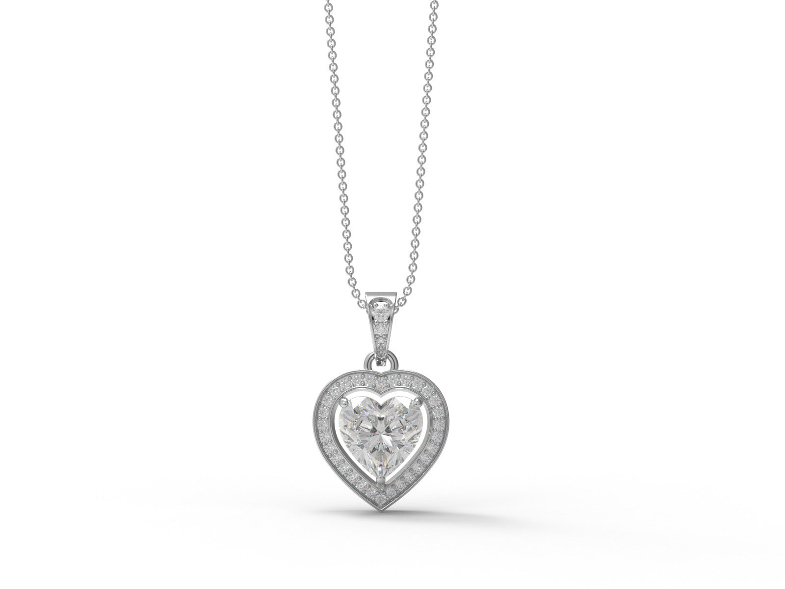Moissanite Heart Solitaire Halo Necklace - Sterling Silver