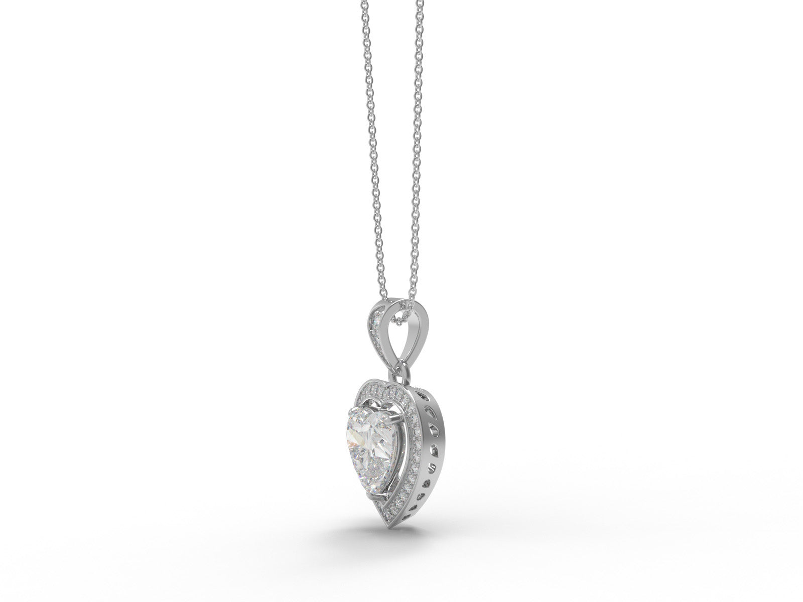 Moissanite Heart Solitaire Halo Necklace - Sterling Silver