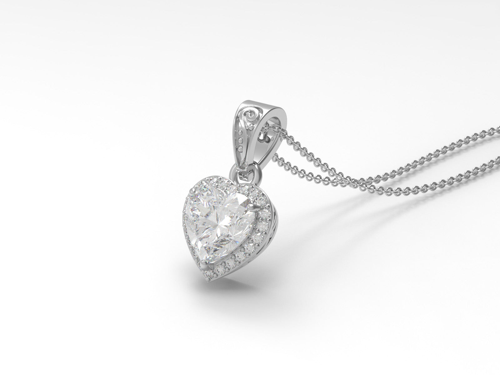 Moissanite Heart Solitaire Halo Necklace - Sterling Silver