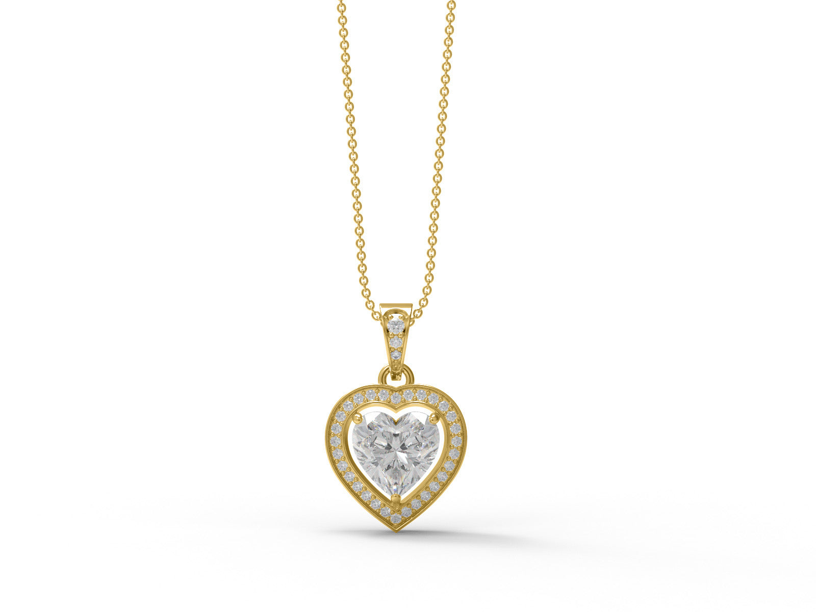 Moissanite Heart Solitaire Halo Necklace - Sterling Silver