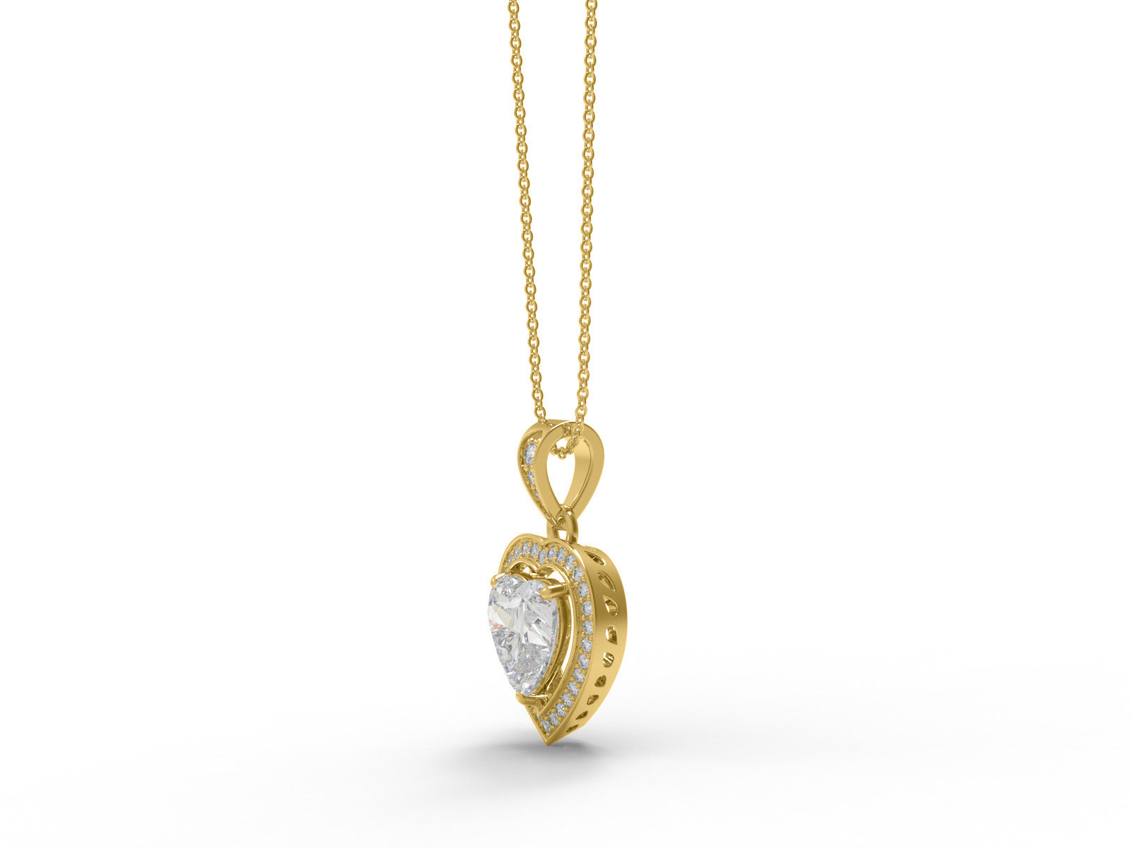 Moissanite Heart Solitaire Halo Necklace - Sterling Silver