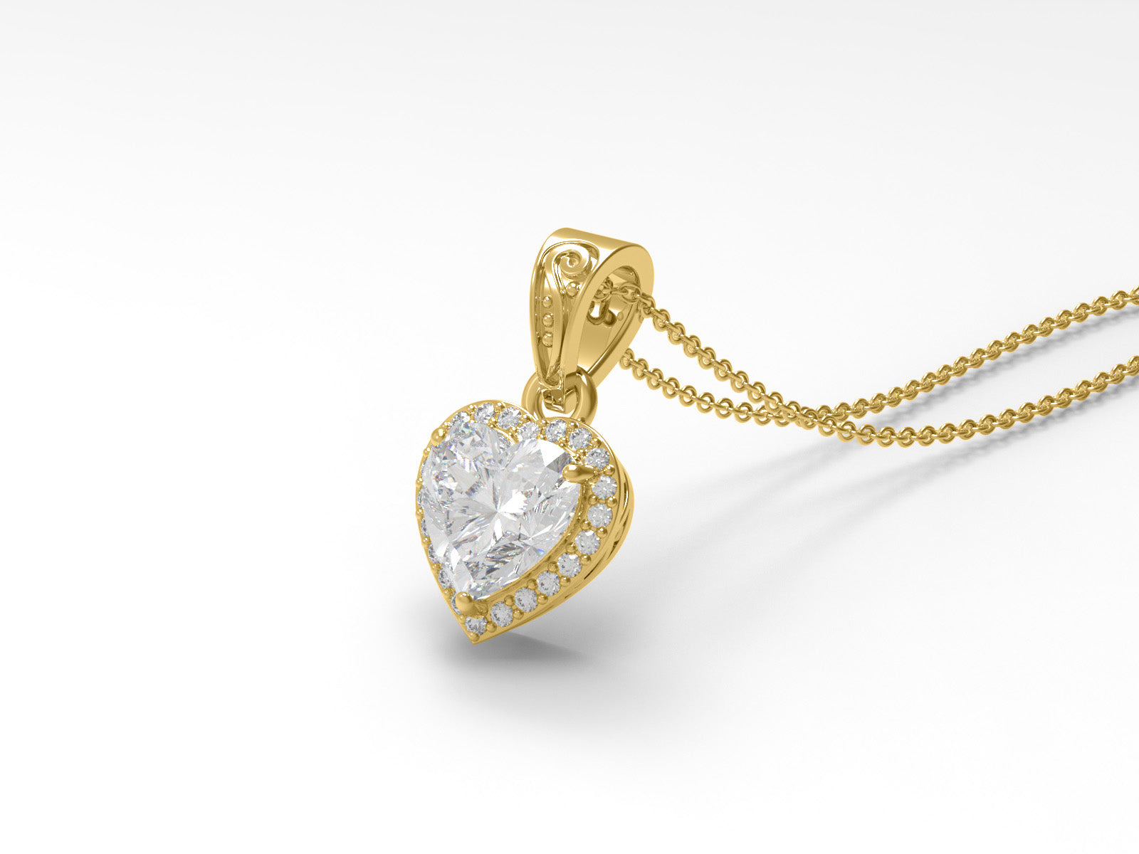Moissanite Heart Solitaire Halo Necklace - Sterling Silver