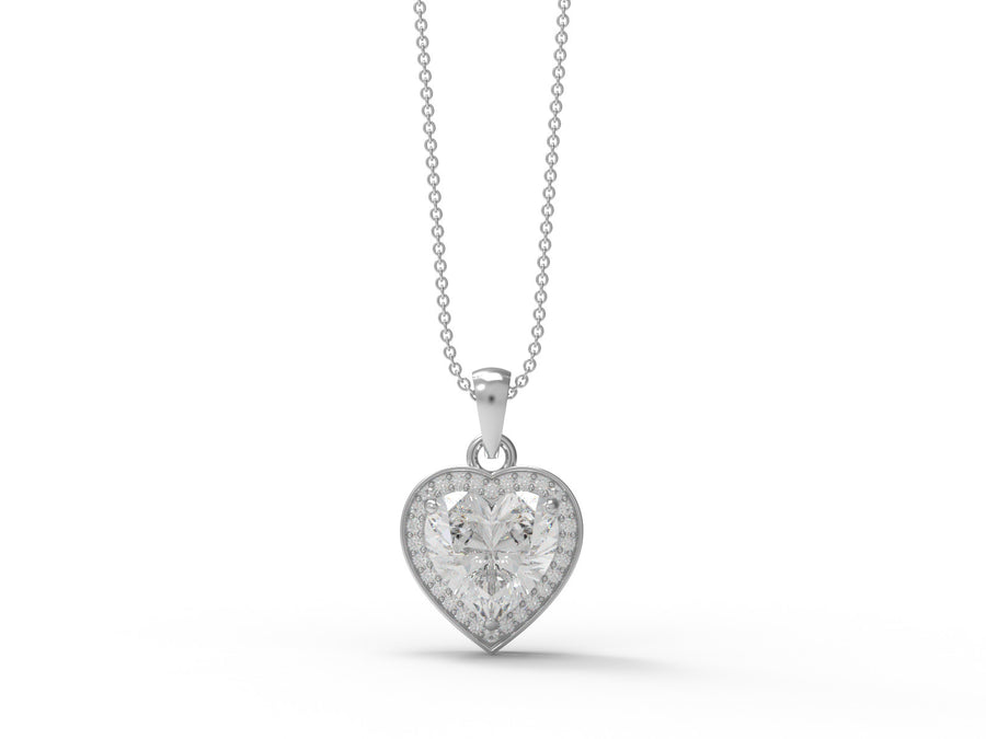 Moissanite Heart-Shaped Halo Pendant Necklace - Sterling Silver