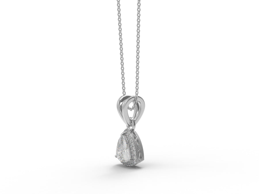 Moissanite Trillion Cut Halo Accents Pendant  - Sterling Silver