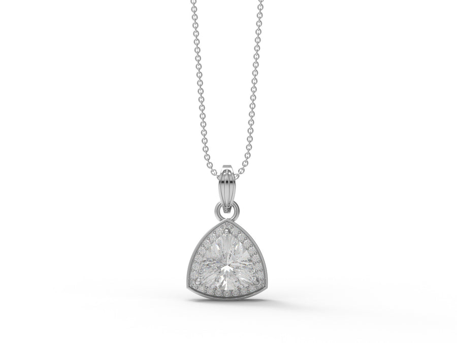 Moissanite Modern Trillion Halo Pendant - Sterling Silver
