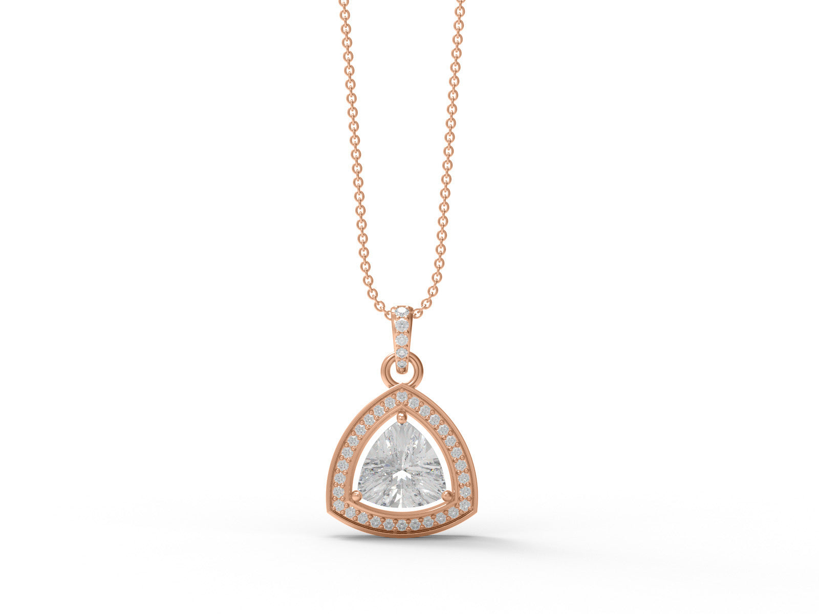 Moissanite  Trillion Cut Halo Pendant - Sterling Silver