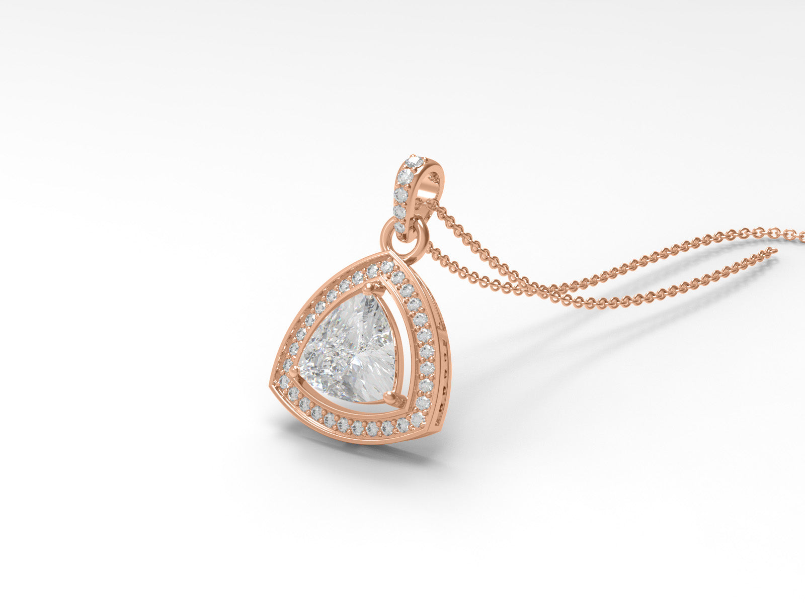 Moissanite  Trillion Cut Halo Pendant - Sterling Silver