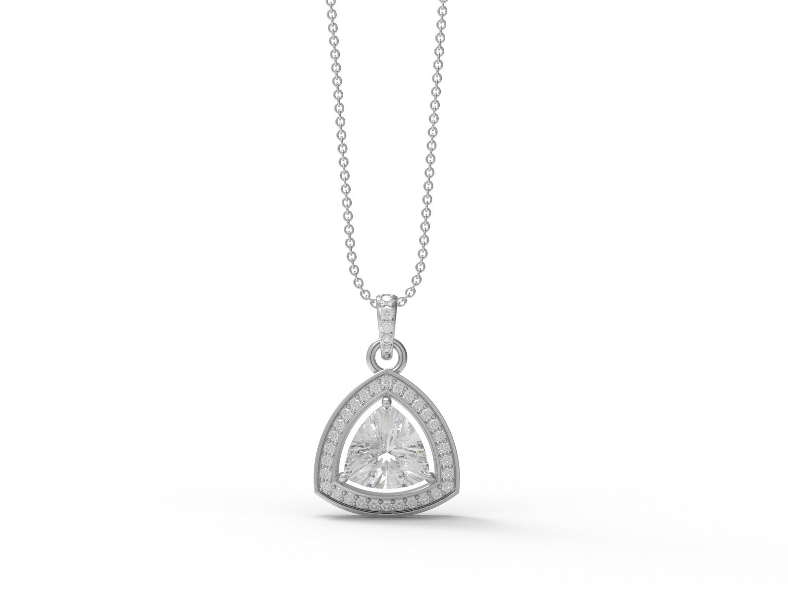Moissanite  Trillion Cut Halo Pendant - Sterling Silver