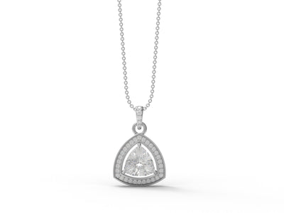 Moissanite  Trillion Cut Halo Pendant - Sterling Silver