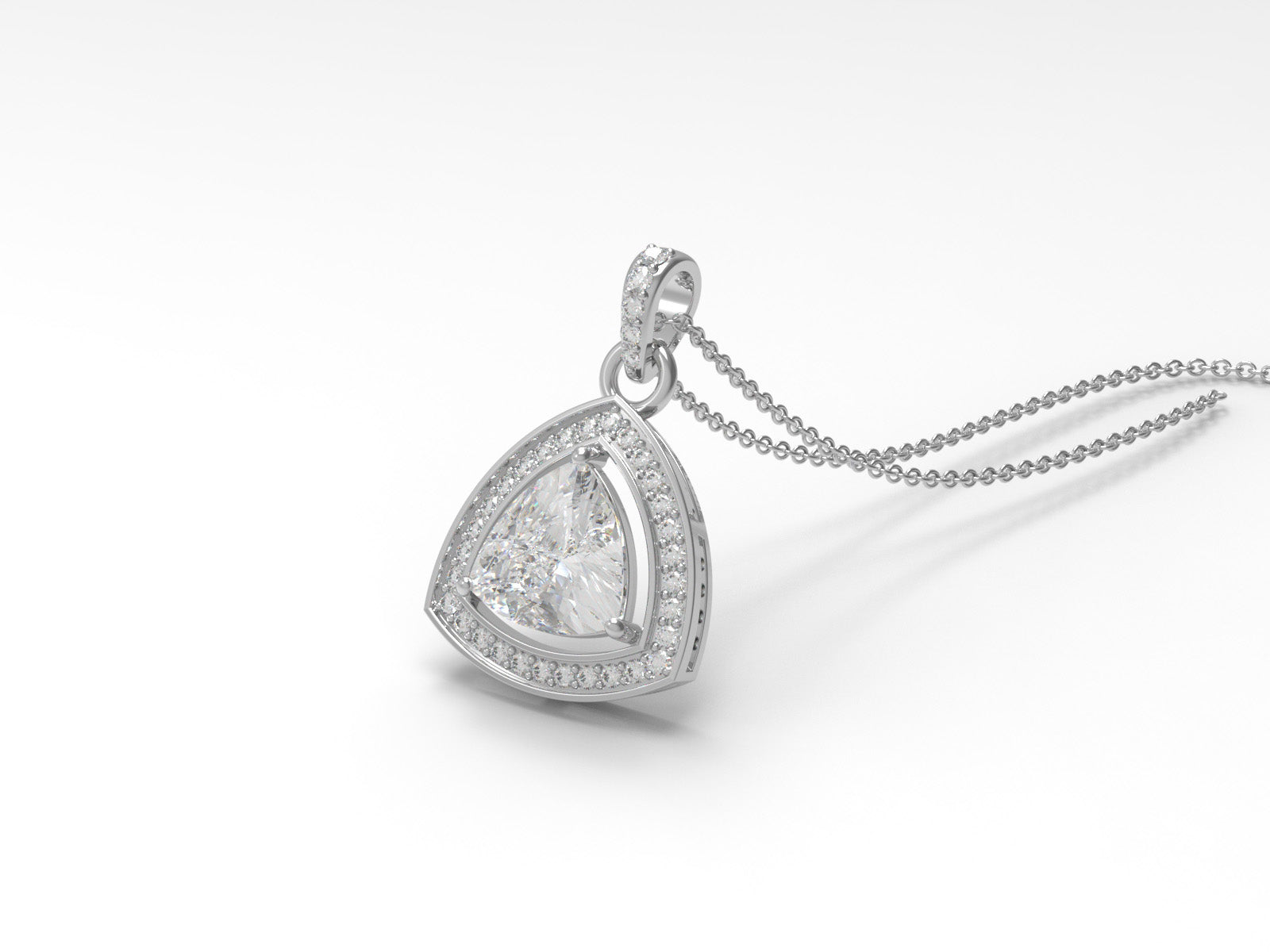 Moissanite  Trillion Cut Halo Pendant - Sterling Silver