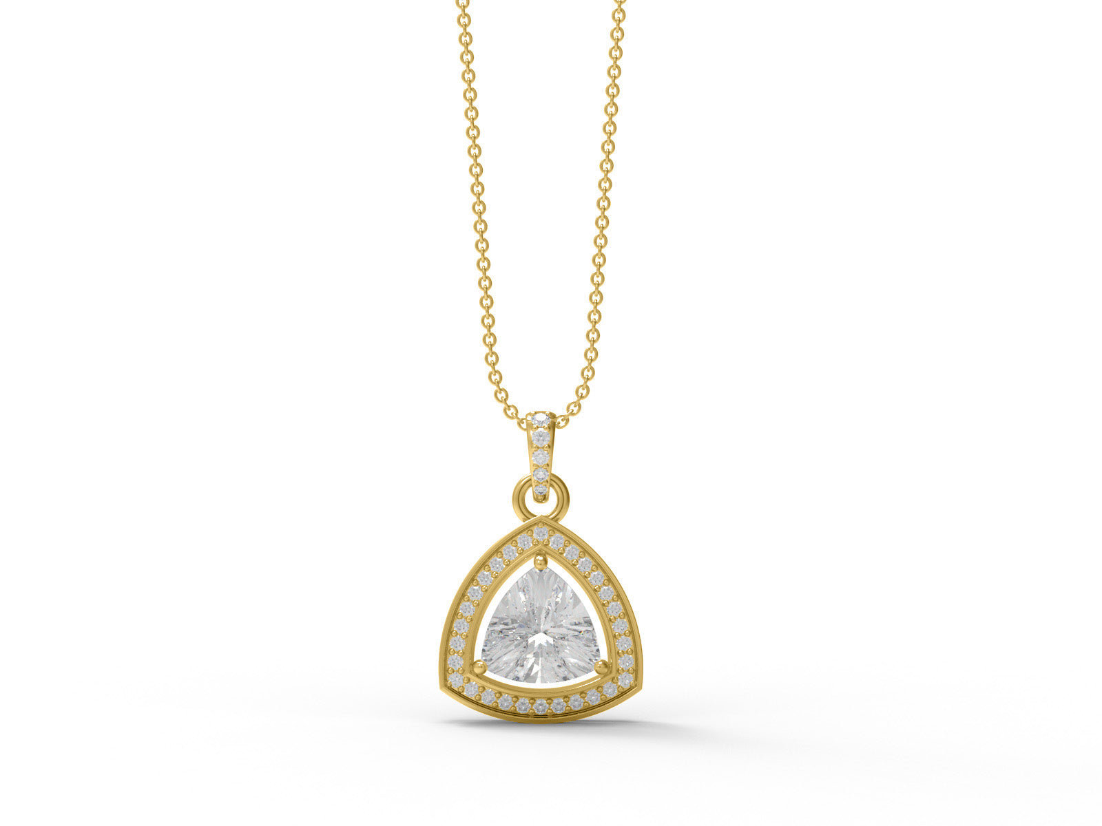 Moissanite  Trillion Cut Halo Pendant - Sterling Silver