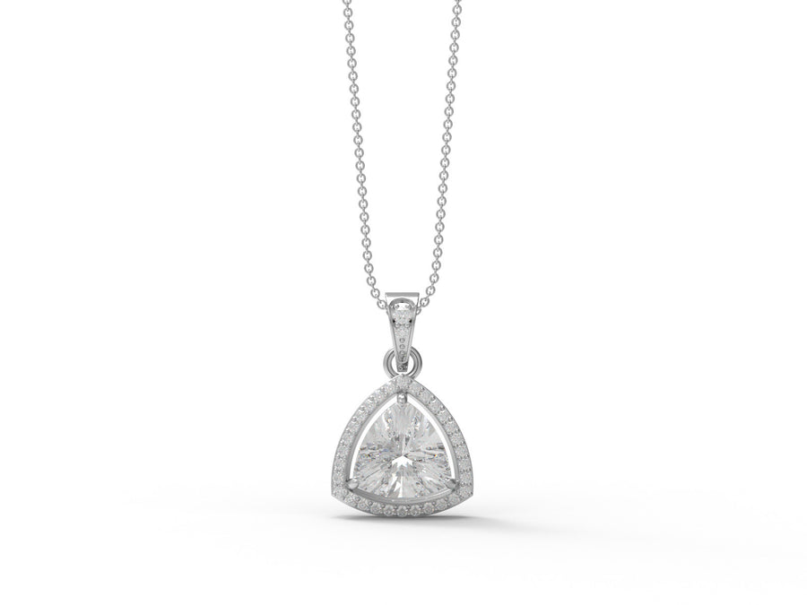 Moissanite Trillion Halo Pendant Necklace - Sterling Silver