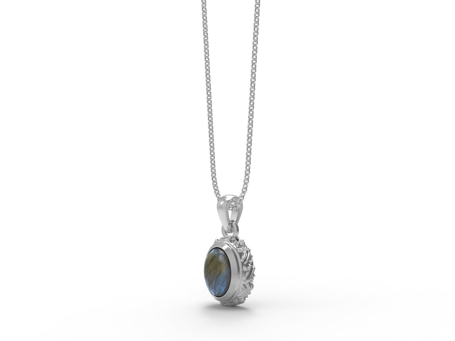 Labradorite Oval Solitaire Necklace - Sterling Silver