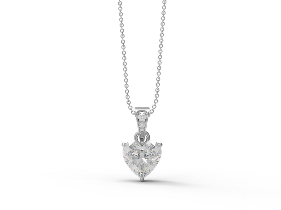 Moissanite Heart Shape Solitaire Necklace - Sterling Silver