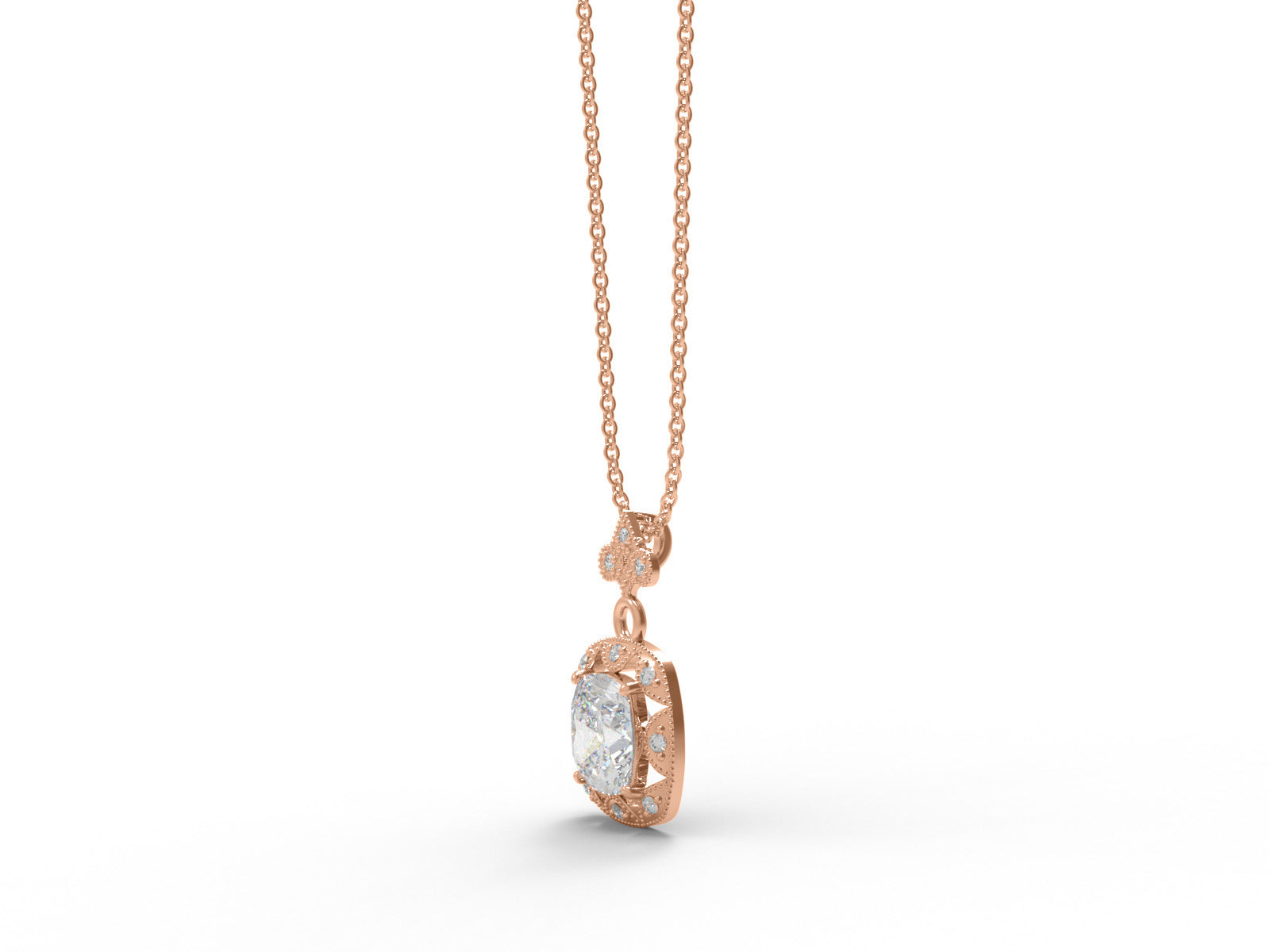 Moissanite Cushion Halo Vintage Inspired Necklace - Sterling Silver