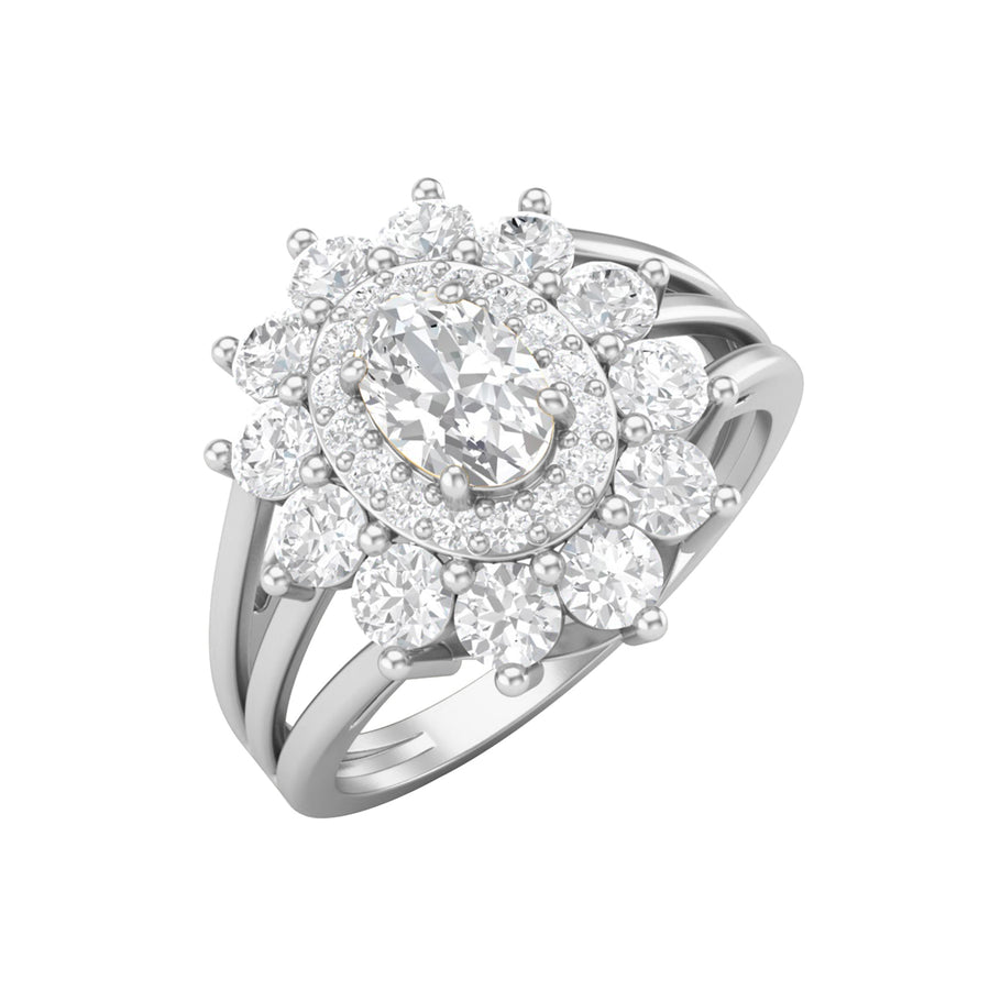 Moissanite Floral Halo Split Shank Ring Sterling Silver