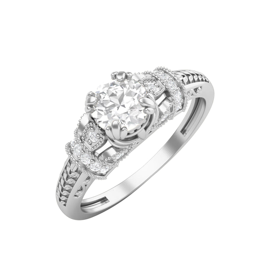 Moissanite Vintage Milgrain & Engraved Band Ring - Sterling Silver
