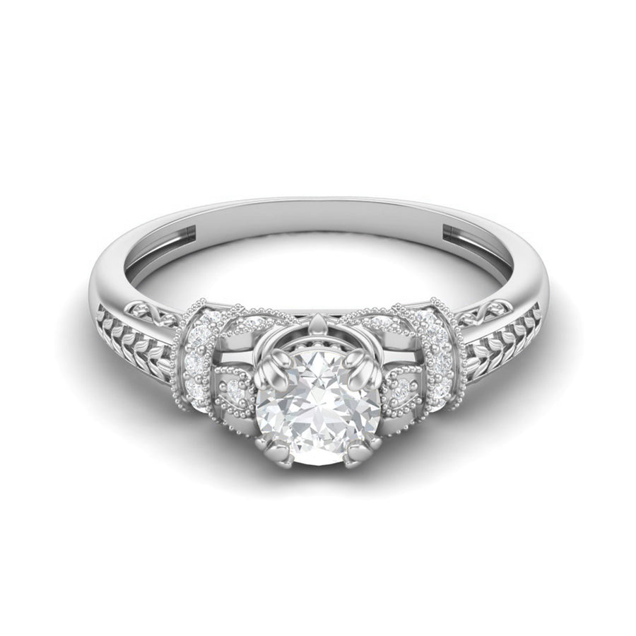 Moissanite Vintage Milgrain & Engraved Band Ring - Sterling Silver