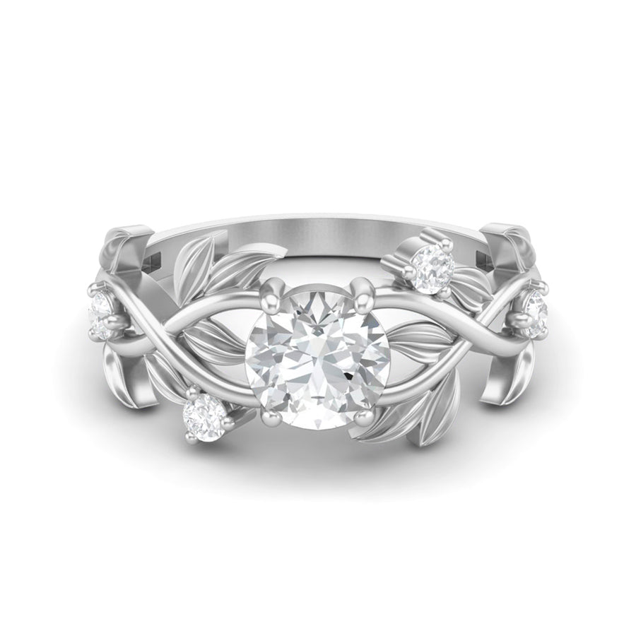 Moissanite Leaf Vine Inspired Ring – Sterling Silver