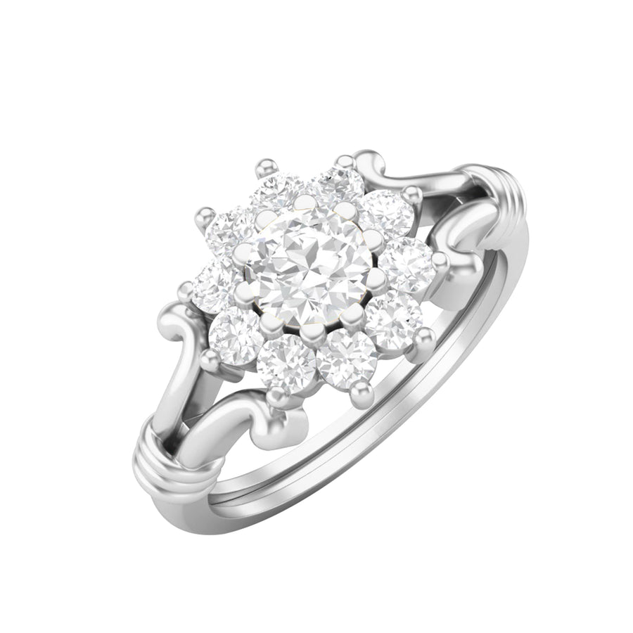 Moissanite Floral Cluster Vintage Ring - Sterling Silver