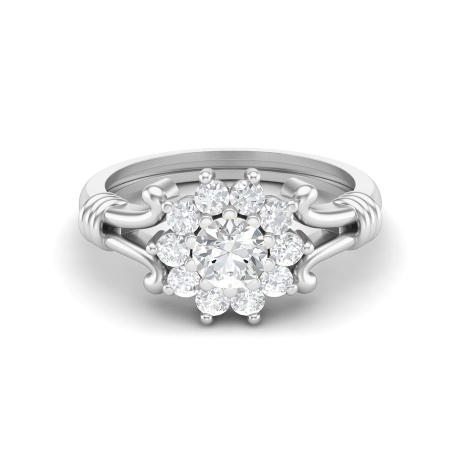 Moissanite Floral Cluster Vintage Ring - Sterling Silver