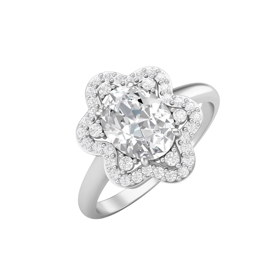 Moissanite Floral Halo Vintage Ring - Sterling Silver
