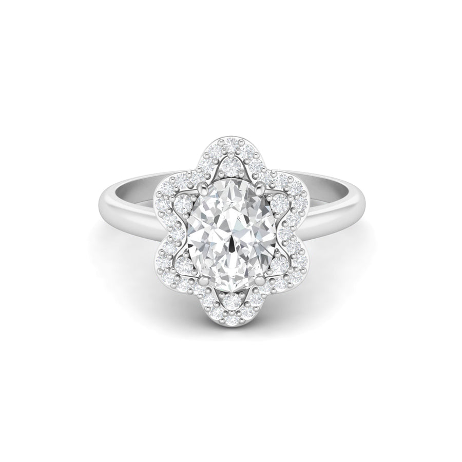 Moissanite Floral Halo Vintage Ring - Sterling Silver