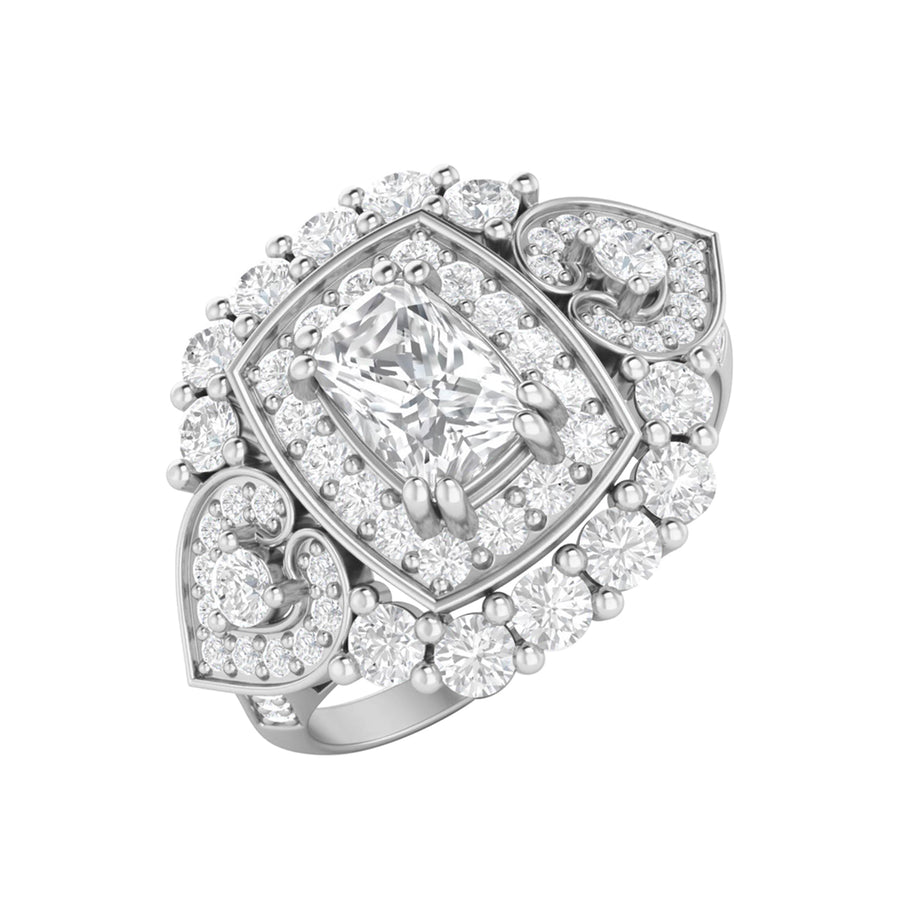 Moissanite Heart & Halo Vintage Statement Ring - Sterling Silver