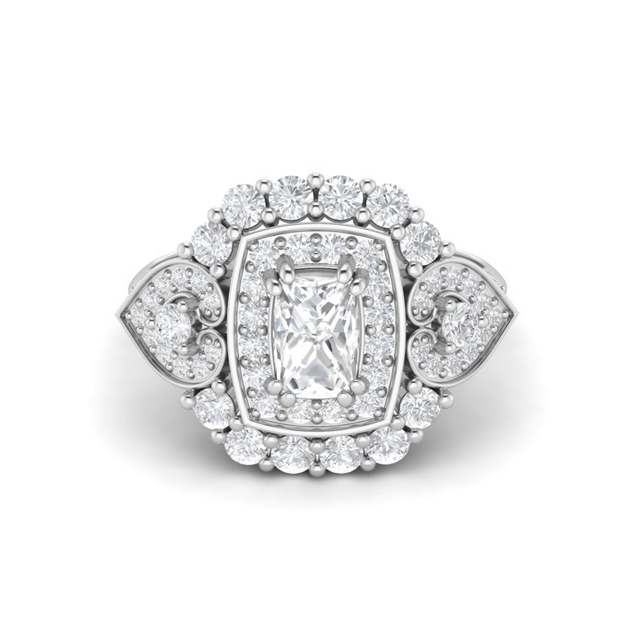 Moissanite Heart & Halo Vintage Statement Ring - Sterling Silver