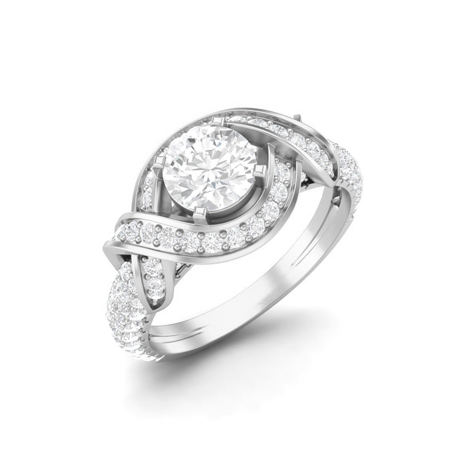 Moissanite Twisted Halo Engagement Ring – Sterling Silver