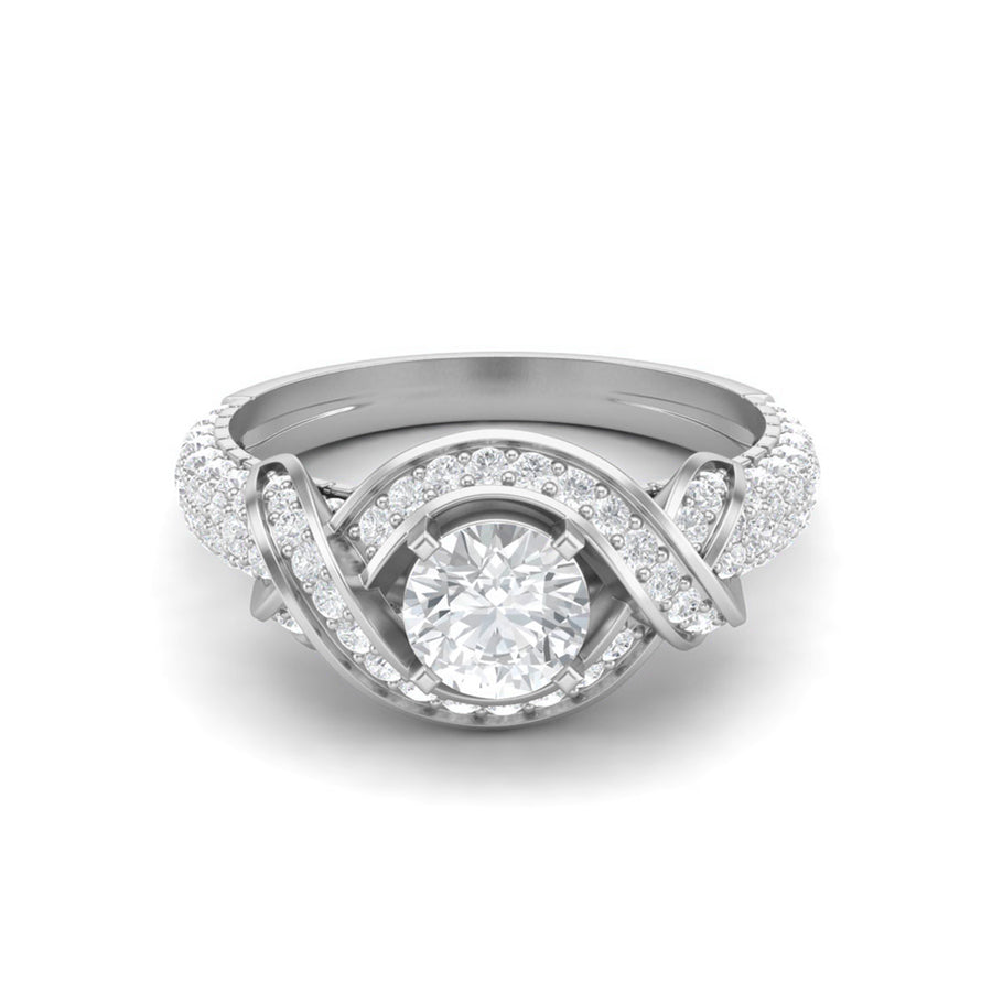 Moissanite Twisted Halo Engagement Ring – Sterling Silver