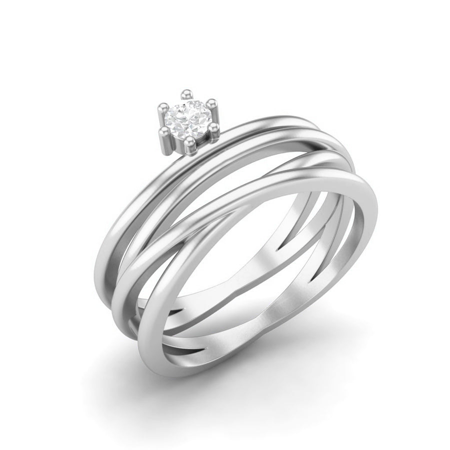 Moissanite Criss-Cross Modern Solitaire Ring – Sterling Silver