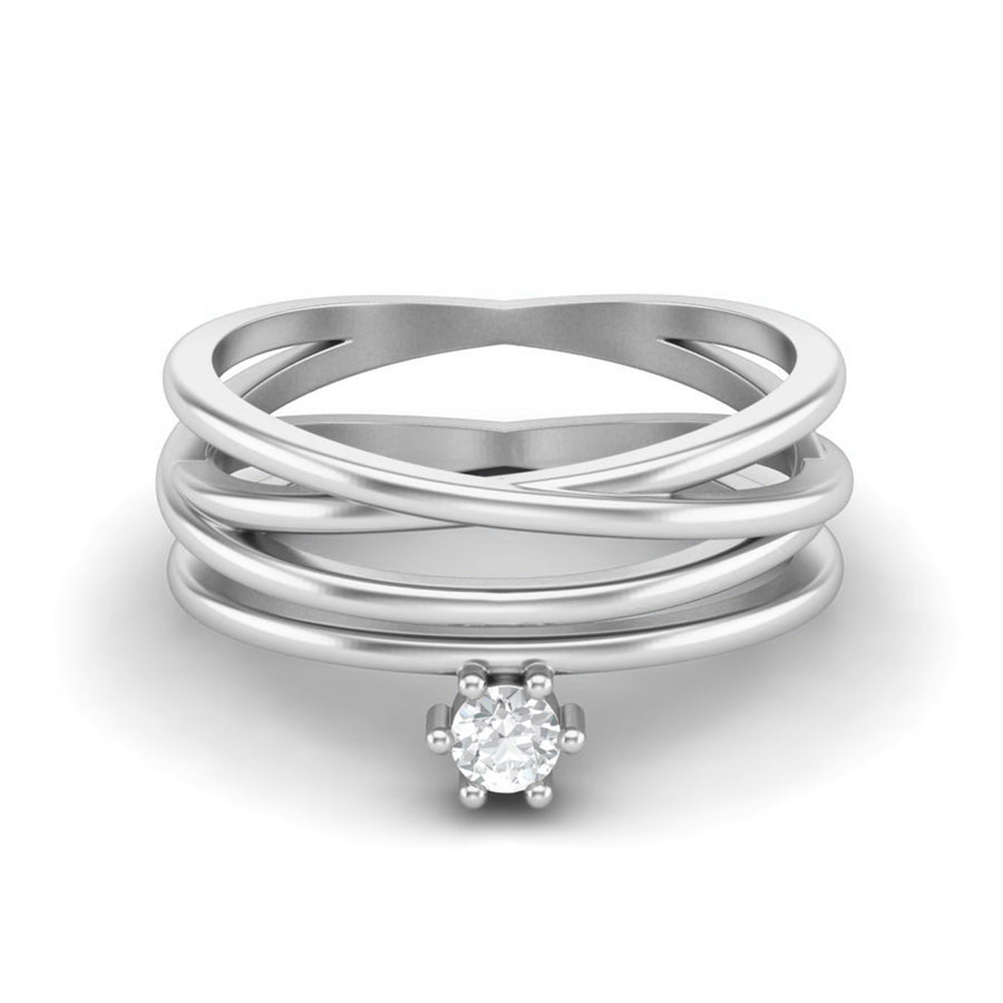 Moissanite Criss-Cross Modern Solitaire Ring – Sterling Silver