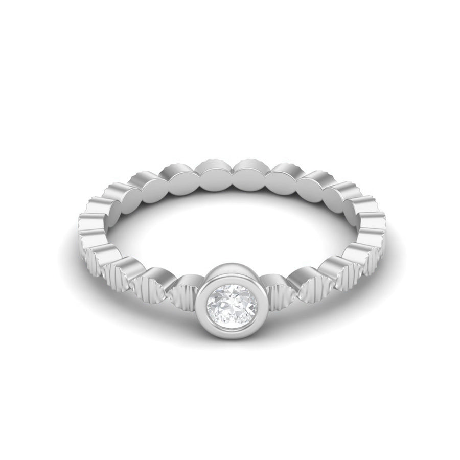 Moissanite Stackable Textured Band Ring – Sterling Silver