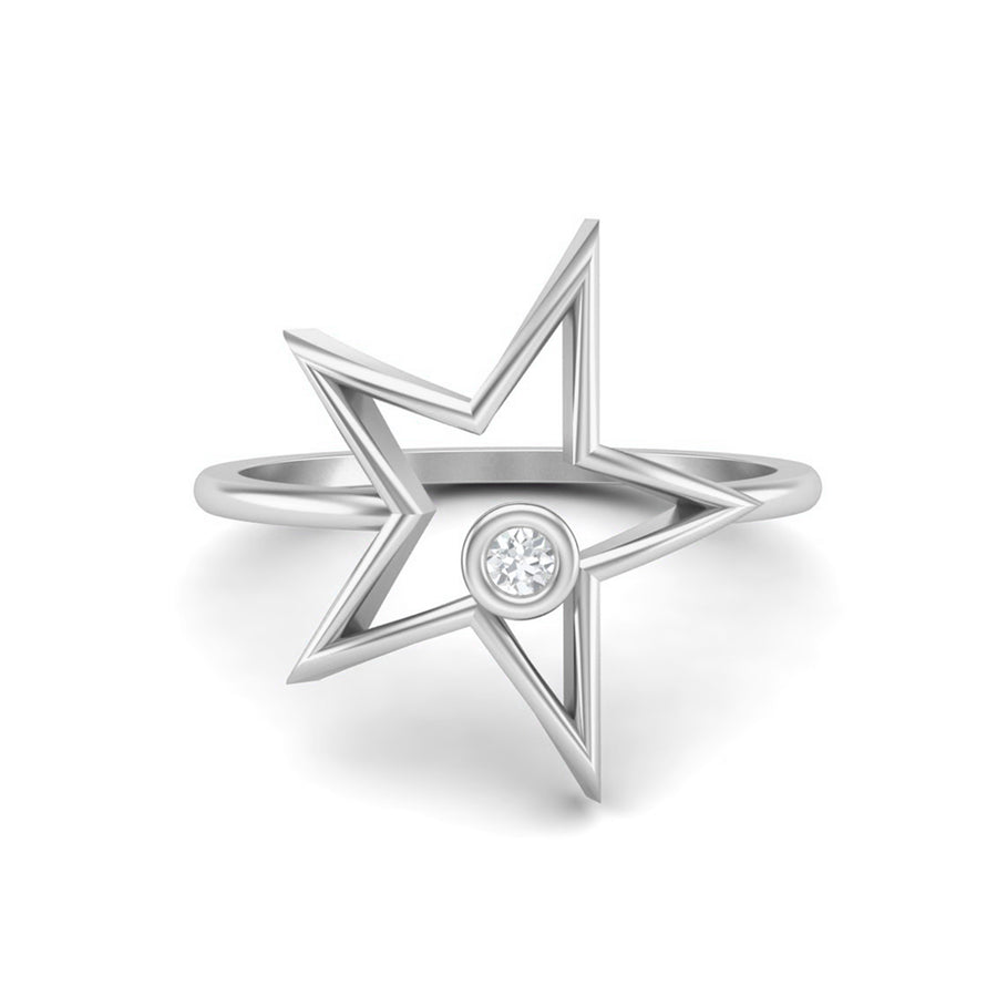 Moissanite Star Contemporary Open Ring - Sterling Silver