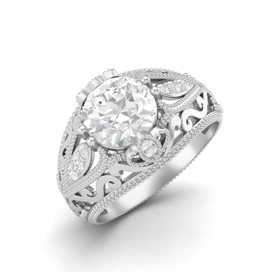 Moissanite Victorian-Inspired Ring – Sterling Silver