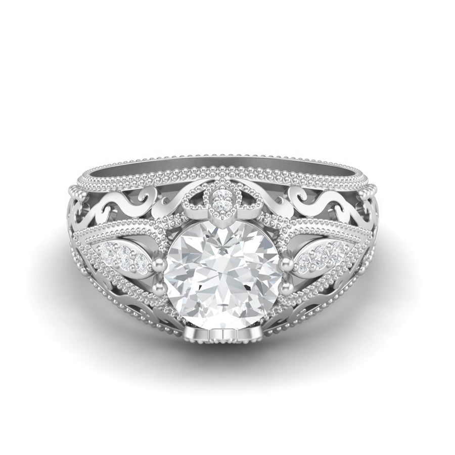 Moissanite Victorian-Inspired Ring – Sterling Silver