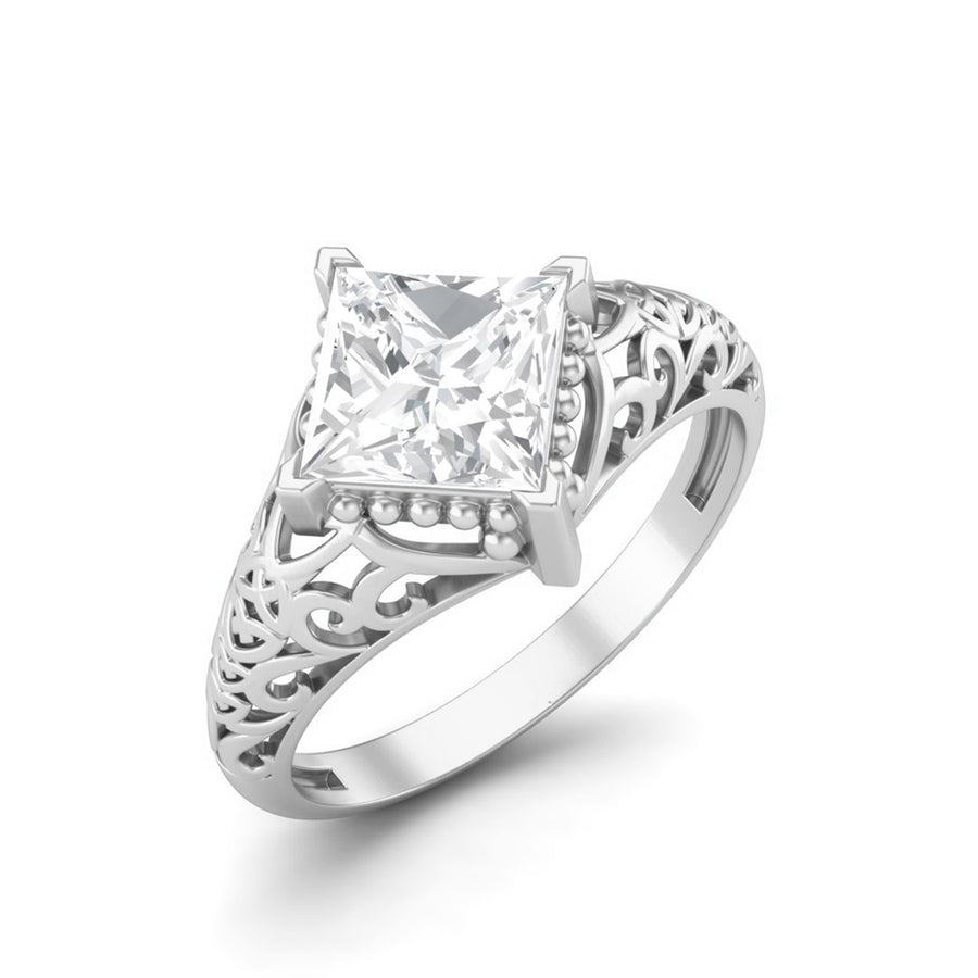 Moissanite Vintage Filigree Diamond Shape Ring – Sterling Silver