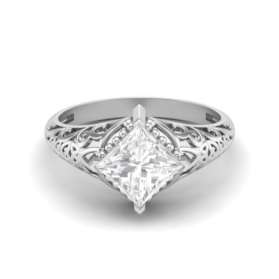 Moissanite Vintage Filigree Diamond Shape Ring – Sterling Silver