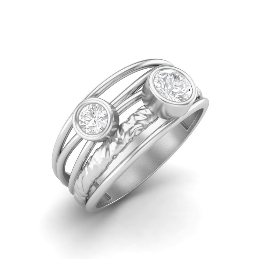 Moissanite Double Stone Textured Band Ring – Sterling Silver