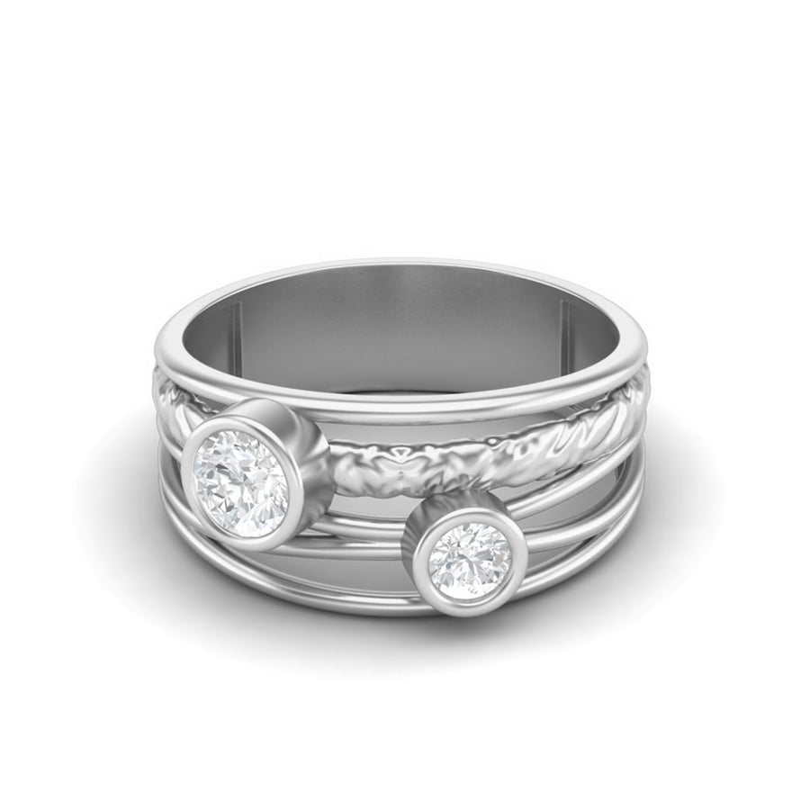 Moissanite Double Stone Textured Band Ring – Sterling Silver