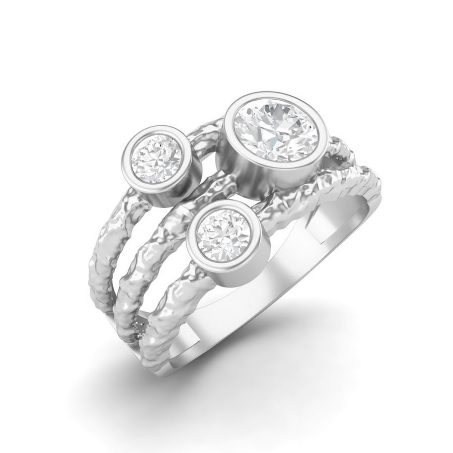 Moissanite Textured Triple Band Bezel Set Ring – Sterling Silver