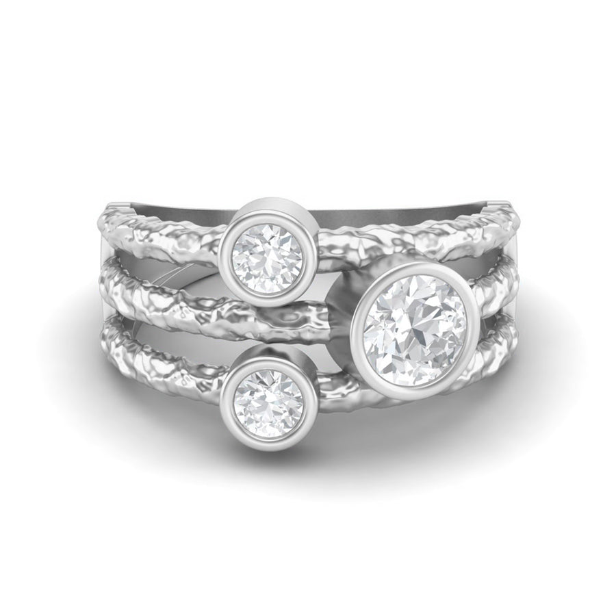 Moissanite Textured Triple Band Bezel Set Ring – Sterling Silver