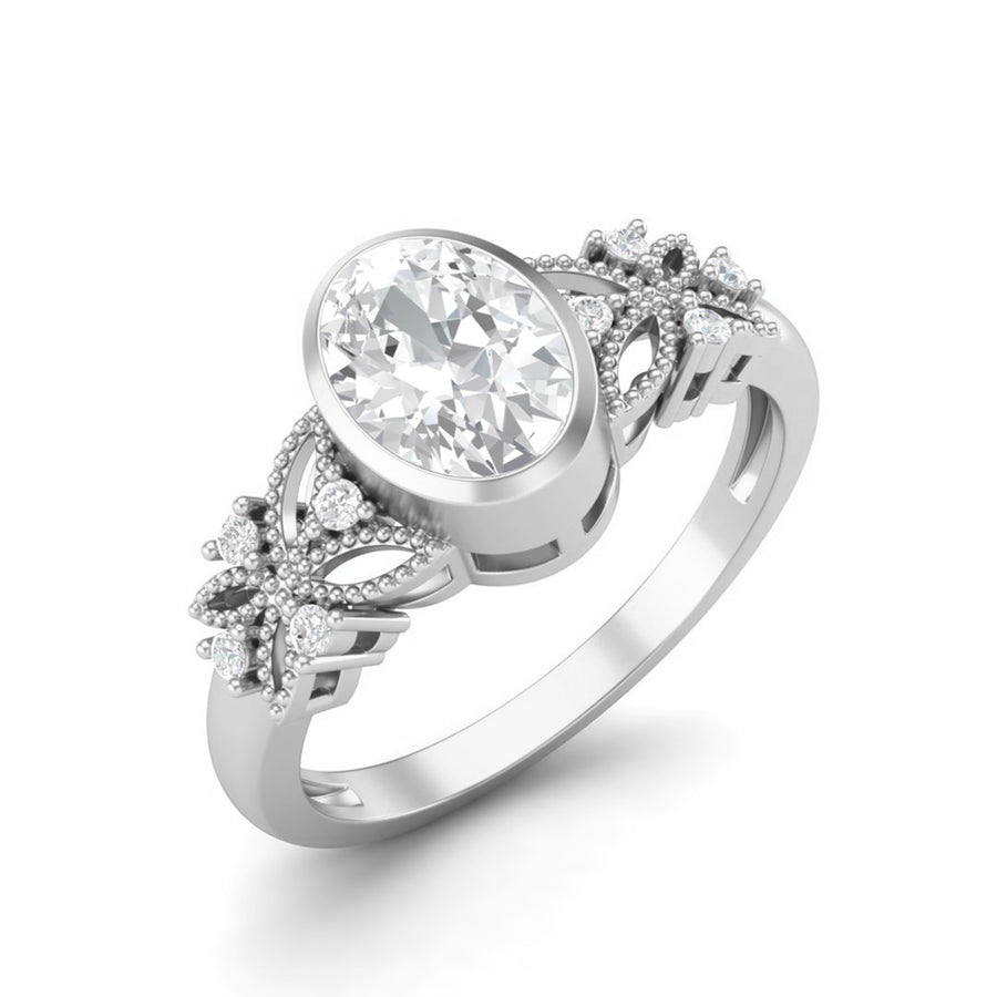 Moissanite Vintage Floral Accents Ring – Sterling Silver